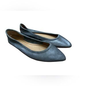 Frye Regina Ballet Flats Pointy Toe Leather Metallic Gray Women Size 9.5